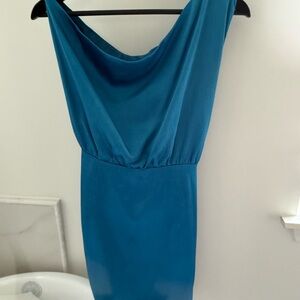 One-Shoulder Cowl Neck Dress in Teal